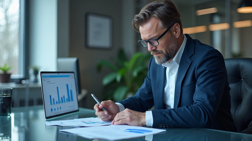 Professionele foto van zakelijke leider die strategie analyseert in modern kantooromgeving