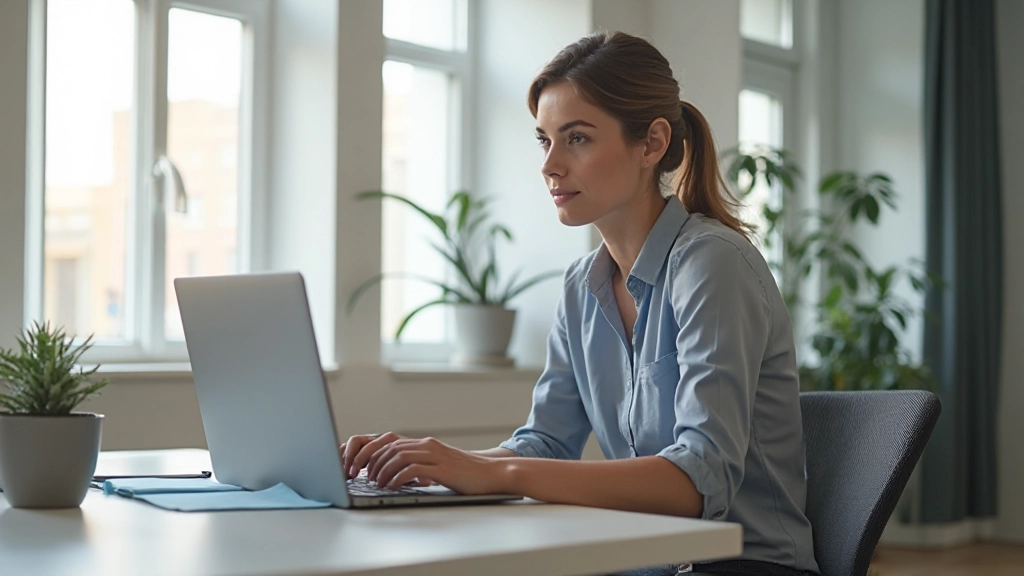 Professionele werkomgeving met persoon aan bureau die zich concentreert op groei en ontwikkeling